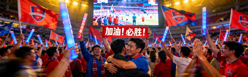 球迷社区互动场景 - 众多球迷在体育场欢呼交流