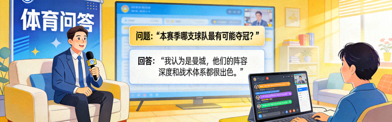 体育问答讨论画面 - 专家与球迷在屏幕上进行问答互动